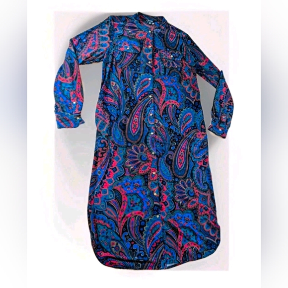 Lauren Ralph  Colorful Paisley Black Label Button Down Dress Shirt Petite Large - Picture 1 of 10